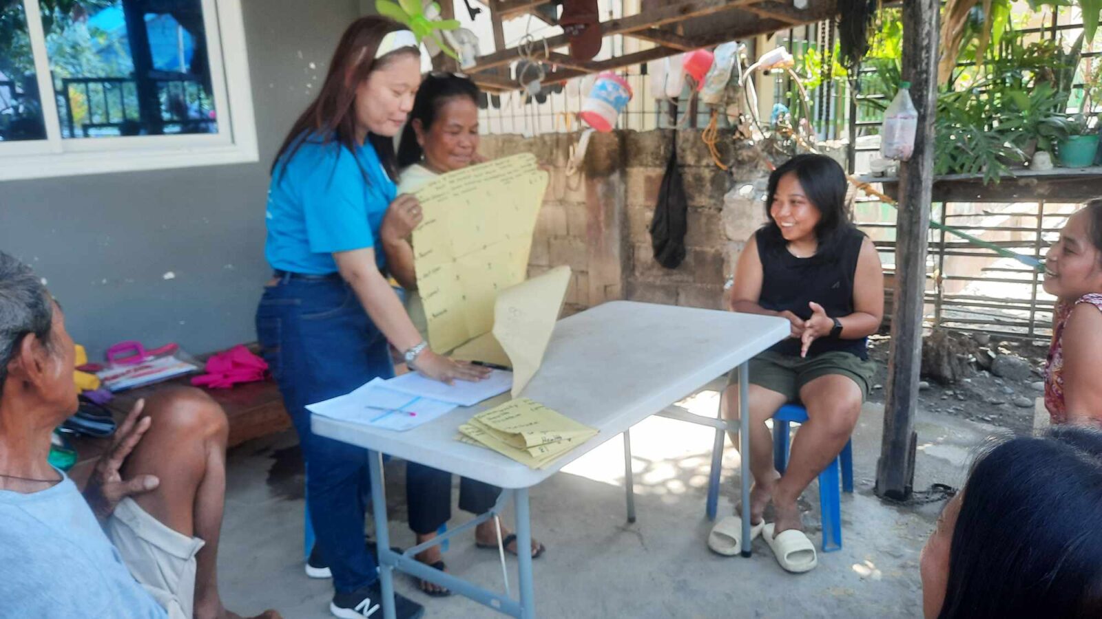 Nurse Angeline guides the cluster leader in facilitating the problem identification and prioritization in their cluster groups in Barangay Recuerdo, Nampicuan, Tarlac